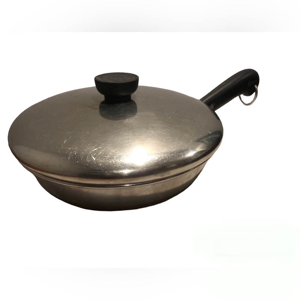 Vintage Revere Ware 1801 Copper Clad Bottom 8”  Skillet  Process Patent W/Lid